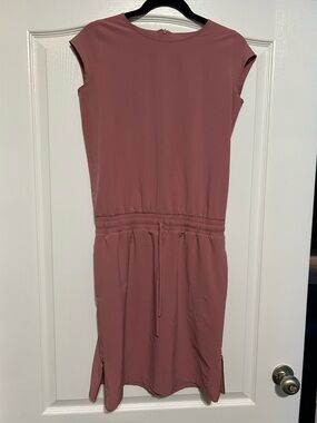 Albion Going Places Mini Dress Rose Mauve Cap-Sleeve Drawstring Midi Dress